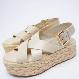 Zara Cream Espadrille Platform Sandals